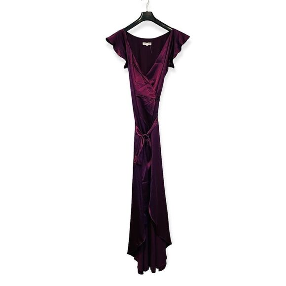 Joanna August Purple Satin Wrap Dress Size Large - Picture 2 of 9